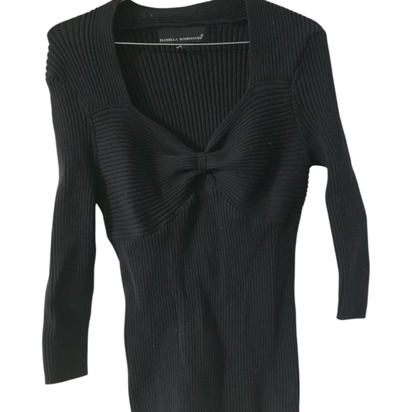 Isbella Rodriguez Ladies  Black Ribbed Knit Sweater‎ with Bow Detail Sz L - Picture 1 of 3
